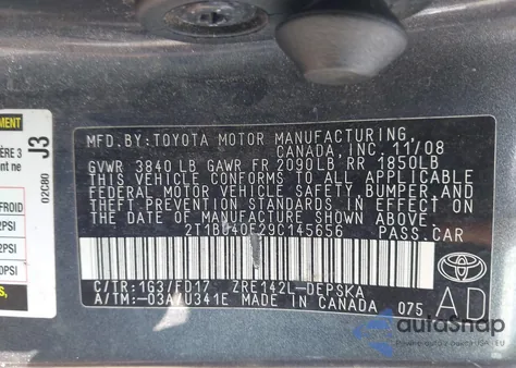 2009 Toyota Corolla S z USA, uszkodzony, nr VIN 2T1BU40E29C145656